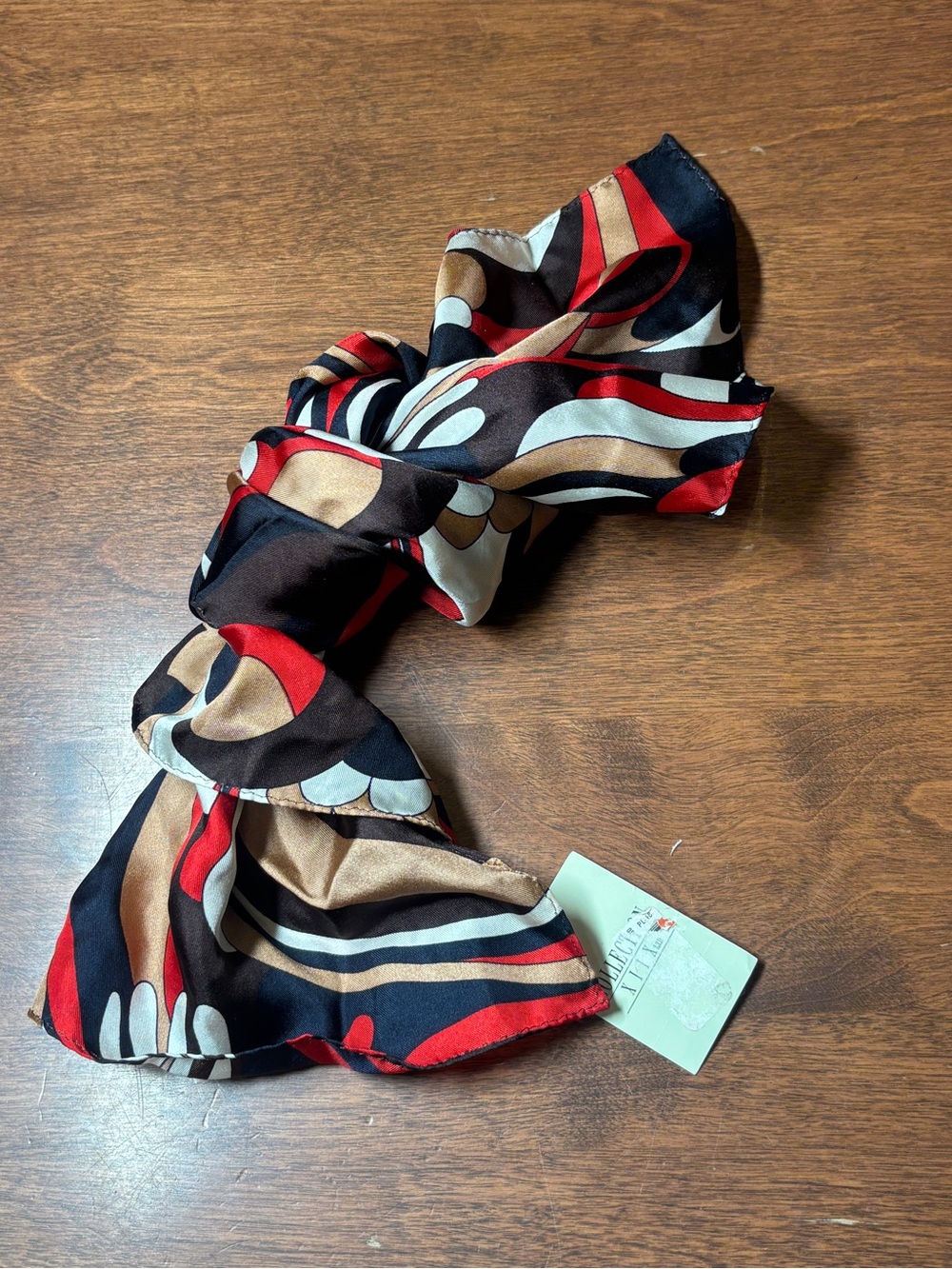 Silky Patterned Women's Scarf in Black, Red & Tan